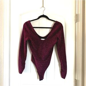 ZARA Knit Sparkly Red Long Sleeve Vneck Body Suit